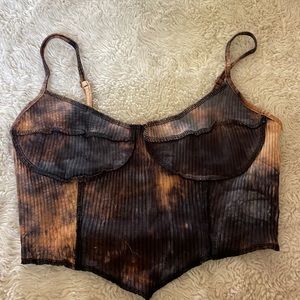 Blue & tan tie-dye crop top